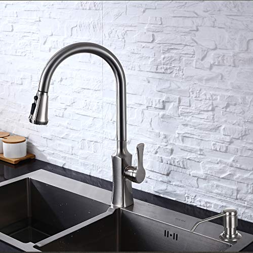 Soap Dispenser for Kitchen Sink (Brushed Nickel) and Extension Tube Kit, Complete Brass Head, 40" Silicone Tube Connect to The Soap Bottle Directly, Say Goodbye to Frequent Refills - color: Brushed Nickel