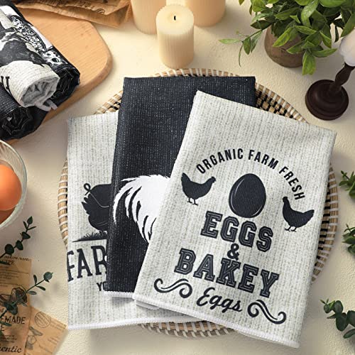 Redbaker 6 Pcs Farm Animal Kitchen Towels Farmhouse Funny Dish Towel | Rustic Hand Towel Rooster Cow Pig Decorative Tea Dishcloth Absorbent with Hanging Loop for Kitchen Bathroom Housewarming Gift - style: Farm