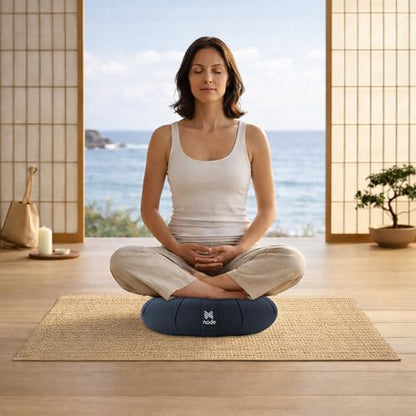 Zafu Meditation Cushion, 15" Round Buckwheat Yoga Pillow with Organic Cotton Cover - color: Midnight Blue