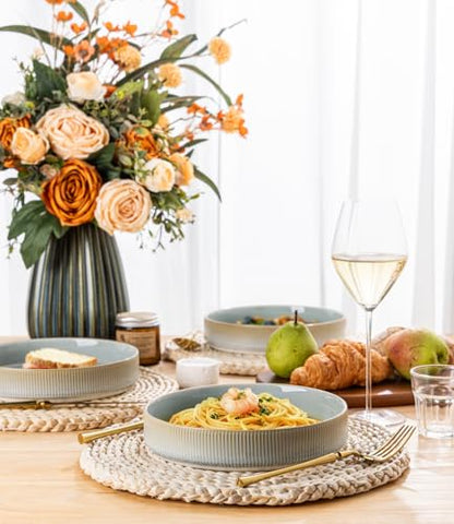 7.5" Ceramic Pasta Bowls Set of 4, Salad Bowls | Versatile Serving Bowls for Pasta, Salad, Fruit & Noodles, Housewarming & Wedding Gift, Desert Sage - color: Desert Sage, size: 7.5 Inch