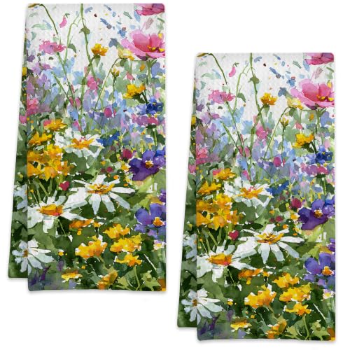 Colorful Wildflowers Floral Butterfly Hand Towels for Bathroom Set of 2,Soft Absorbent Waffle Weave Kitchen Towels Dish Towel,Decorative Bathroom Towel for Kitchen Yoga Home Decor 16X24 Inch - color: Colorful Wildflowers Floral Butterfly