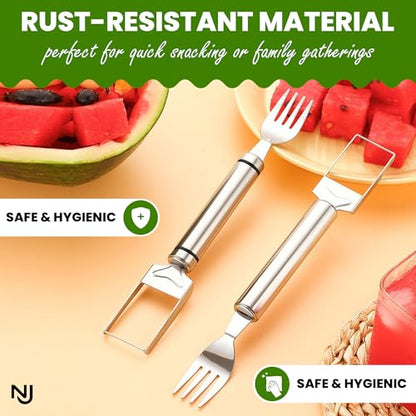 2 PCS Stainless Steel Watermelon Cutter and Fork Slicer Set 2-in-1 Fork Cutter and Fruit Slice Tool Watermelon Fork Slice Cutter Tool for Easy Cut Kitchen Gadget For Camping