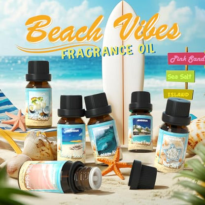 ARVIDSSON Beach Fragrance Oils Set, Summer Essential Oils for Diffuser - Beachy Breeze, Ocean Air, Pina Colada, Pink Sand, Sea Salt, Island Time, Tropical Scented Oil for Home, Candle Making - color: Dark Blue