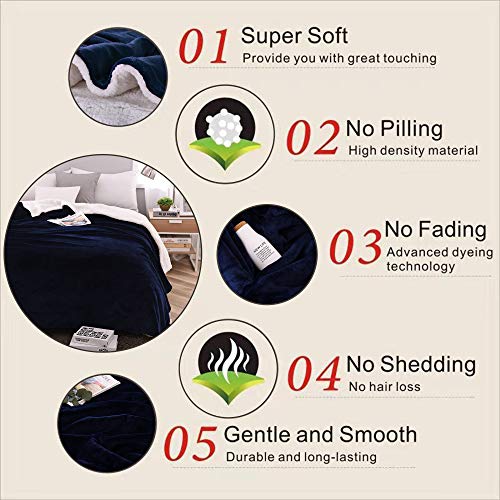 NANPIPER Sherpa Blankets Navy Blue - color: Navy Blue, size: Twin