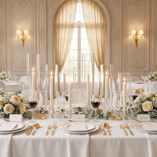 Hurricane Taper Candle Holder Thickened Cylinder Covers | with Candlestick Holders Set of 6 Centerpiece for Wedding Dining Table - size: With Hurricane
