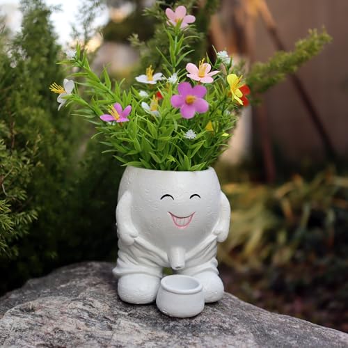 Dolkgy Head Planters Face Vase Succulent Pots for Indoor Outdoor Décor, Unique Plant Pot Fun Live Plants Planter Cute Cactus Pots, Gifts for Plant Lovers - color: White Planter
