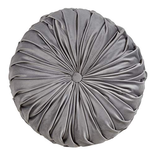 SARO LIFESTYLE Round Velvet Pintucked Poly Filled Throw Pillow - color: Grey, size: 1 Count (Pack of 1)