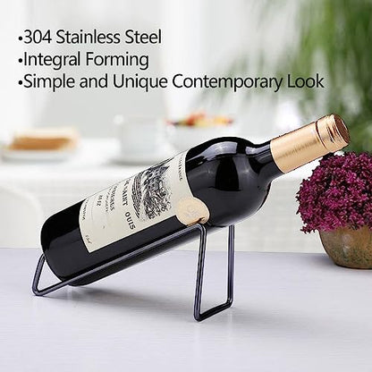 SuproBarware Stainless Steel Single Bottle Wine Rack - Set of 6, Stylish Bottle Organizer for Countertop or Dining Table - color: Black 6