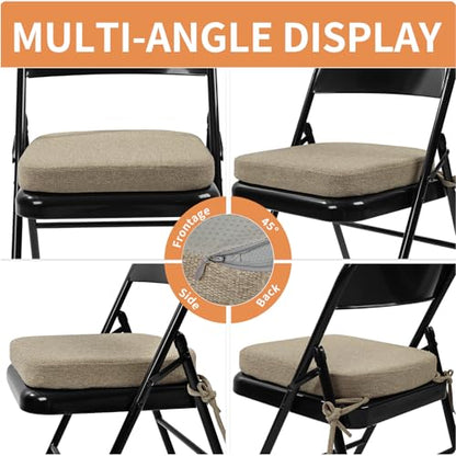 SINOSSO Memory Foam Chair Cushion for Folding Chair 1 Pcs, Thickened 2" Square Kitchen Chair Pad with Ties, Indoor Non-Slip Dining Chair Seat Cushion (1 Piece, Linen) - color: Light Brown