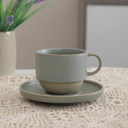Little minimalist ceramic pottery tea cup with saucer, espresso cup | Matte Grey,Durable,Microwave and dishwasher safe, stoneware demitasse cup for lungo,cortado,Matcha, Americano - color: Matte Gray