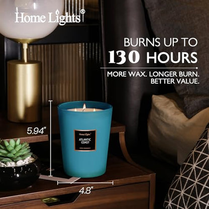 HomeLights Scented Candle | Large Jar Candle - 33.3 Oz. Natural Soy Aromatherapy Candles | Up to 130 Hours Burn Time with 3 Cotton Wicks,Home Decorative Fragrance Candles Gift - Atlantic Coast - color: Atlantic Coast