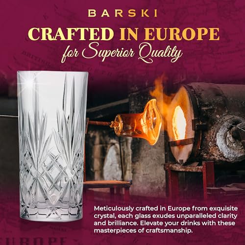 Barski Highball Glass - Drinking Glasses - Set of 4 - Hiball Tumblers - Glass Crystal Tumbler - for Water, Juice, Beer, Mixed Cocktails, Mojito Glass, Tom Collins Bar Glassware, 12 oz, Made in Europe - size: Set of 4 Highball 12 oz.