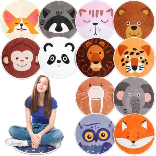 12 Pcs Carpet Circle Seats, 15 Inch Round Classroom Rug, Non Slip Corner Floor Cushion Mat, Circle Time Rug for Living Room, Learning, Playing Areas, Story Time, Group Activity(Animal) - style: Animal