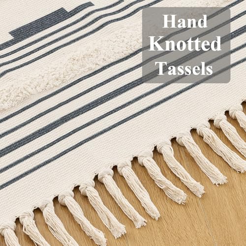 Boho Runner Rug Washable Hallway Rug Runner, Tufted Woven Cotton Farmhouse Area Floor Mat for Bedroom, Modern Diamond Entryway Carpet with Tassels (Grey, 2'x5') - size: 2' x 5' (Rectangular)