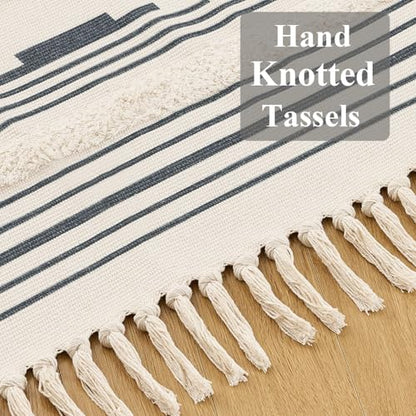 Boho Runner Rug Washable Hallway Rug Runner, Tufted Woven Cotton Farmhouse Area Floor Mat for Bedroom, Modern Diamond Entryway Carpet with Tassels (Grey, 2'x5') - size: 2' x 5' (Rectangular)