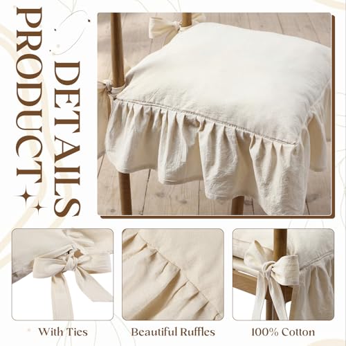 4 Pcs Ruffle Chair Cushions Cover 17.5''x17.5'' French Chair Pad Slipcover with Ties Ruffled Skirt Seat Cover Farmhouse Covers Only, for Home Dining Kitchen (Classic,Retro Cream White) - color: Retro Cream White, size: No Padding