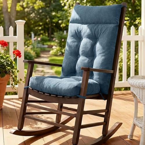 Rocking Chair Cushions Outdoor & Indoor, Patio Glide Porch Outdoor Rocking Chair Cushions Set of 2 with Ties, Seat & Back Cushion for Rocker - color: Blue