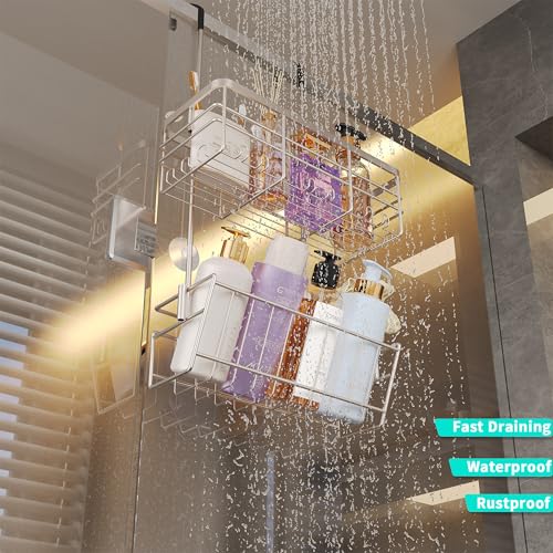 HapiRm Hanging Shower Caddy Organizer - No Drilling Shower Organizer with Inclined Shelf, Rustproof & Waterproof 304 Stainless Steel Bathroom Caddy - Brushed Nickel - color: Brushed Nickel-Inclined Shelf