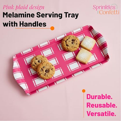 Melamine Serving Tray Pink Plaid Reusable Lightweight Charcuterie Platter | By Sprinkles & Confetti Appetizers Desserts Durable BPA-Free Pink Birthdays Summer Parties Entertaining Food Displays - color: Pink Plaid
