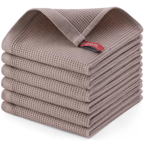 Homaxy 100% Cotton Waffle Weave Dish Cloths, 6 Pack, Brown | Soft and Absorbent Dish Towels, 12 x 12 Inches Quick Dry Dish Rags - color: Brown, size: 12 x 12 - 6 Pack