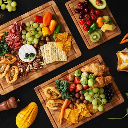 3 Pack Heavy Duty Bamboo Cutting Board Set Non Toxic Wooden Cutting Board for Kitchen Non Slip Solid End Grain Thick Wood Juice Groove Chopping Board Extra Large Butcher Block Best House Warming Gift - size: Multiple Sizes (Set of 3)