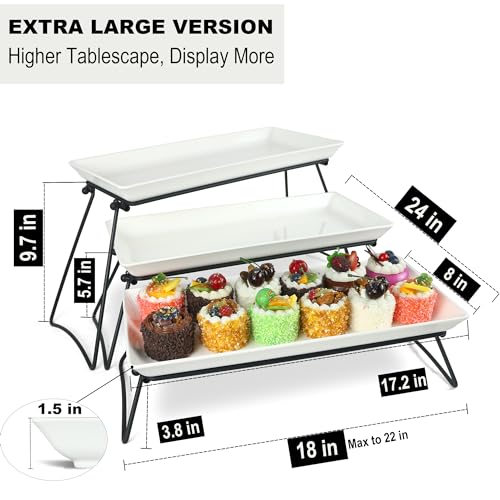 Czlizdyt Extra Large 3 Tier Serving Tray Set, 24x22x9.7 inch Cupcake Fruit Cookie Dessert Table Display Stands Melamine Tiered Platters Food Trays for Party Buffet Entertaining, White