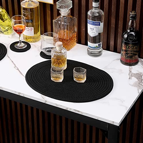 Oval Woven Placemats Set of 4, Rattan Placemats 12x16 Inch Cotton Wicker Placemats Farmhouse Boho Circle Braided Heat Resistant Outdoor Placemats Patio Table Place Mats (Black) - color: Black, size: Oval Set of 4