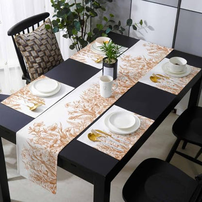 Table Runner and Placemats Set of 6 Floral Plant Decorative Dining Table Runner with Matching Placemats Flowers Table Decor for Kitchen Dining Room and Everyday Use 13x70in - size: 13"x70"+6pcs