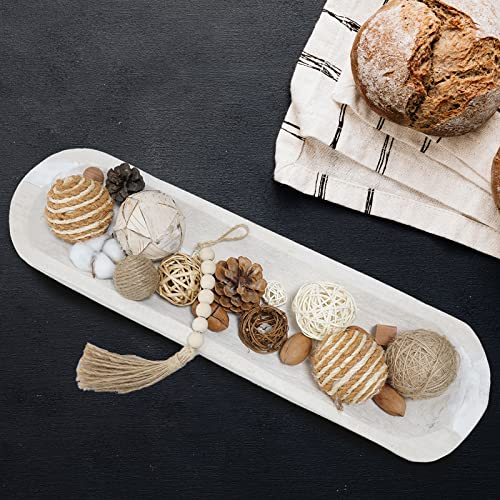 Decorative Bowl Vintage Wooden Dough Bowls Hand Carved, Farmhouse Country, Restaurant, Cafe Decoration, Place Bread, Fruit, Aromatherapy. (20x6x2in(White)) - size: 20x6x2in(White)