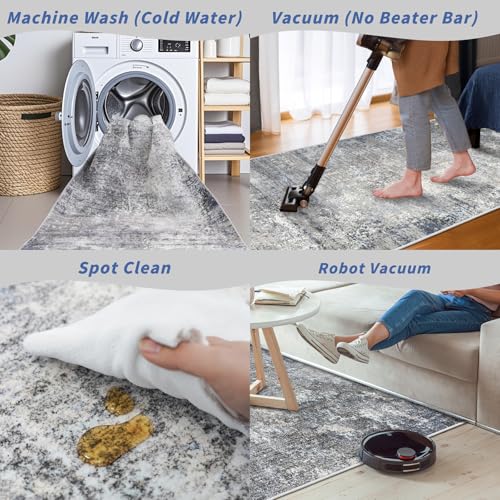 2x6 Non-Slip Washable Kitchen Runner Rug – Modern Coastal Abstract Carpet Runner for Hallway Bedroom Bathroom Laundry Room Entryway – Low-Pile Thin Rubber Backed (Blue Gray 2x6) - color: Blue Gray, size: 2' x 6' (Rectangular)
