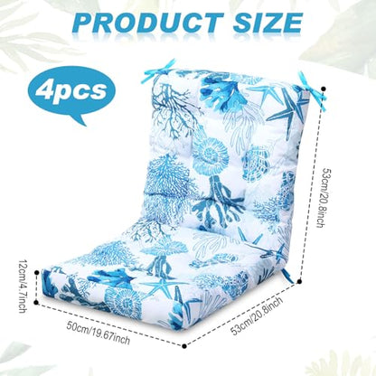 Hoteam 4 Set Outdoor Patio Chair Cushions 20 x 42 in Deep Seat Waterproof Patio Cushions Set for Furniture Replacement Removable Seat and Back (Ocean) - style: Ocean