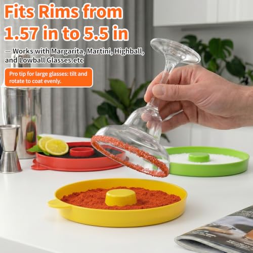 TonJin 3-Tier Margarita Salt Rimmer Set with 2 Sponges: Red Yellow Green Stackable Cocktail Glass Rimmer Holds Lime Juice Salt Sugar, Dishwasher Safe Bar Accessories for Bartenders and Home Bars - size: Stackable Salt Rimmer-RedYellowGreen