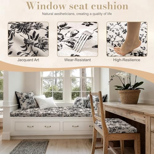 Custom Bay Window Cushion, Jacquard Chenille Window Seat Cushion, Customized Window Sill Seat Cushion, Bench Seating Foam Cushions for Indoor Furniture, Dining Room, Mudroom, Breakfast Nook, Anti-Cat - color: [Cotton Linen] - Light Gray