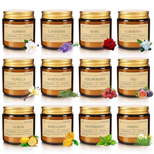 Scented Candle Set 24 Pack (3.05oz Each) - Aromatherapy Candles with Essential Oils, Smokeless Soy Wax Candles in 12 Scents, Gift for Women/Mom, Valentine/Mother's Day/Christmas/Birthday - color: 24Pack-Yellow