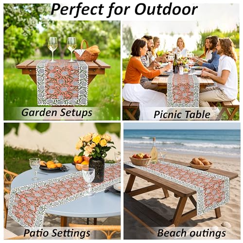 Dark Salmon Hand Block Print 100% Cotton Table Runner 16x106 Inch | Perfect for dining tables, buffets and celebrations, reusable, machine washable, Decorative Everyday Use, indoor & outdoor.