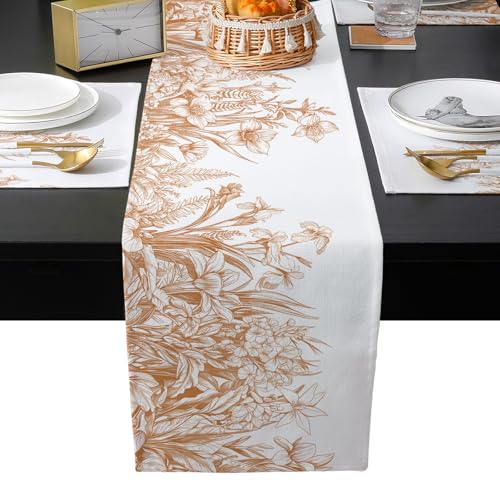 Table Runner and Placemats Set of 4 Floral Plant Decorative Dining Table Runner with Matching Placemats Flowers Table Decor for Kitchen Dining Room and Everyday Use 13x90in - size: 13"x90"+4pcs