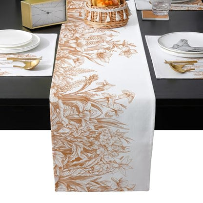 Table Runner and Placemats Set of 6 Floral Plant Decorative Dining Table Runner with Matching Placemats Flowers Table Decor for Kitchen Dining Room and Everyday Use 13x70in - size: 13"x70"+6pcs
