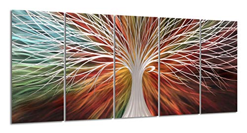 Yihui Arts Abstract Metal Wall Art - Tree Of Life Hand Crafted 5 Pieces Panels Large Big Unique 3D Aluminum Modern Contemporary Home Accent - color: A Red, size: 64"L x 32"W