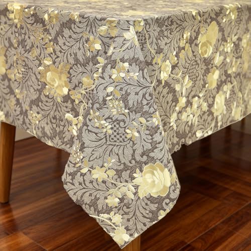 Rectangle Table Cloth Elegant Gold Vine Flower PVC Waterproof Spill-Proof Vinyl Fitted Microfiber Tablecloths Wipeable Washable Stain-Resistant Table Cover Dining Christmas (Antique Brass,54" X 78") - color: Antique Brass