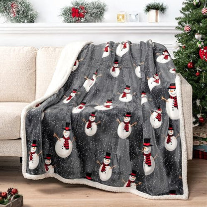 PAVILIA Premium Christmas Sherpa Throw Blanket, 50x60, Grey Snowman Cozy Fleece Holiday Blanket, Reversible Plush Winter Throw for Couch & Bed, Ultra Soft Warm - color: Snowman Charcoal, size: 50 x 60 Inches