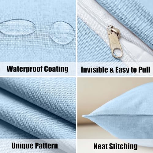 NiNi ALL Outdoor Waterproof Throw Pillow Covers Set of 2 Decorative Farmhouse Garden Pillowcase Solid Cushion Cases for Patio Tent Couch 18x18 inch Light Blue | Faux Linen Decorative Solid Throw Pillow Covers Farmhouse for Garden Furniture Tent Balcony Co