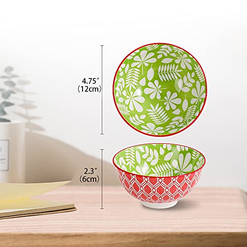 Dessert Bowls Set of 6 - Small Ceramic Bowls for Ice Cream, Snack, Rice - Colorful Cute Style - Microwave and Dishwasher Safe - 4.75 Inch - 10 oz - size: 4.75 inch