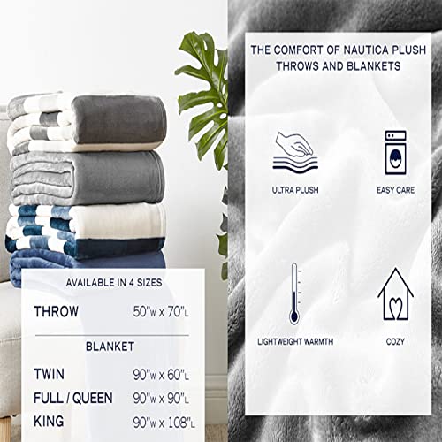 Nautica - Throw Blanket, Super Soft & Cozy Fleece Blanket, Lightweight Plush Bedding for Couch & Bed (Awning Stripe Navy, 50' x 60') - color: Awning Stripe Navy/White, size: 50" x 60" (Single Pack)