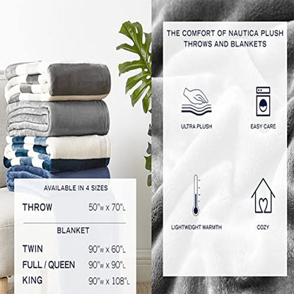 Nautica - Throw Blanket, Super Soft & Cozy Fleece Blanket, Lightweight Plush Bedding for Couch & Bed (Awning Stripe Navy, 50' x 60') - color: Awning Stripe Navy/White, size: 50" x 60" (Single Pack)