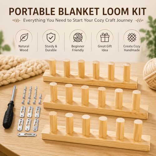 Aeelike Chunky Blankets Loom Kit for Knitting,No Need Hooks,Wooden 39 inch | Portable Adjustable Size, Detachable Modular Design,Wooden Weaving Frame for Thick Yarn,Affordable,Stress Relief Gift - size: 39 IN