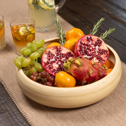 LEXA 12" Handmade Natural Bamboo Wooden Fruit Bowl for Kitchen Counter - 130 oz Lightweight Large Bamboo Wood Salad Bowl - color: Natural Wood