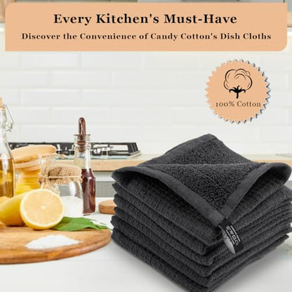 DishCloths Kitchen|Waffle Terry Check Weave Hand Towels|Cotton 12x12" Reusable Dish Rags Washing Scrub Cleaning Dishes|Dish Bar Mop Towels Hand Wipes|Spring Easter Basket Decor|6 Pc Set-Grey - color: Grey