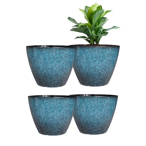 Vanslogreen 8 inch Plant Pots, Pack of 4 Plastic Planter for Indoor Outdoor Plant with Drainage Holes and Saucers, Flower Pots for Garden Home Decor (Blue, 4pcs) - color: Blue, size: 4pcs