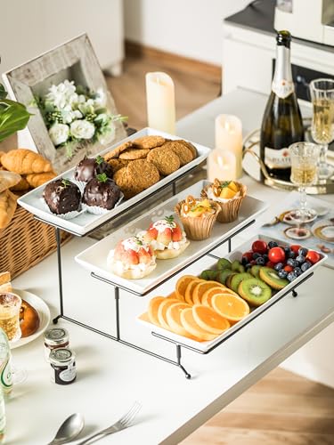 YHOSSEUN 3 Tier Serving Stand Tiered Tray Stand with 3 Porcelain Serving Platters Trays for Dessert Server Display Collapsible Sturdier Metal Rack 14 inch | Tiered Tray Stand with 3 Porcelain Serving Platters Trays for Dessert Server Display Collapsible S