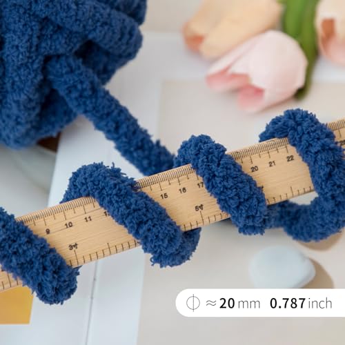 Franel Navy Blue Chunky Chenille Yarn for Hand Knitting Blanket (8 Pack, Total 64oz) - Shed-Resistant Fluffy Jumbo Yarn for Crocheting, Super Bulky Big Yarn for DIY Throw, Pre-Wound & Tangle-Free - color: 21